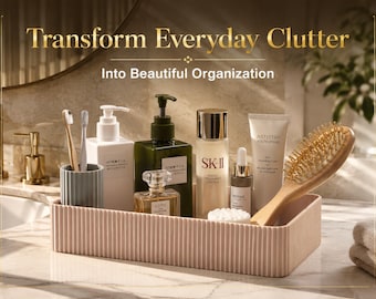 Ribbed Vanity Tray | Modern Bathroom Organizer | Makeup & Perfume Storage Tray | Minimalist Countertop Decor