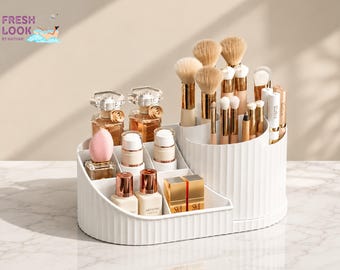 360 Rotating Makeup Organizer | Cosmetic Brush Holder | Vanity Countertop Caddy  | Beauty Desk Organizer