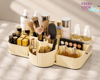 360 Luxury Rotating Makeup Organizer | Elegant Cosmetic Storage for Brushes, Lipsticks & Skincare | Space-Saving Vanity Organizer