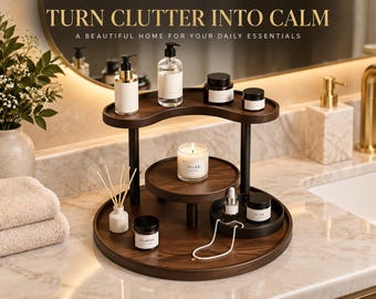 Wooden Bathroom Organizer Stand, Tiered Vanity Storage Rack, Countertop Skincare Holder, Makeup Organizer Display Shelf, Home Decor Storage