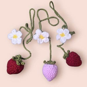 Crocheted Strawberry Car Charm. Cottagecore Fairycore Decor.