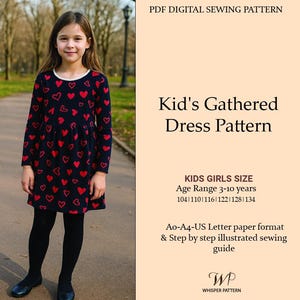 Kid's Gathered Summer Dress Sewing Pattern: Ages 3-10 (A4, US Letter, A0 Format)