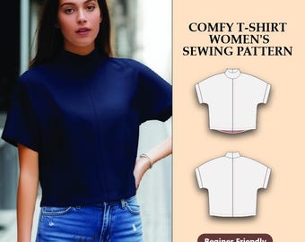 Schnittmuster für T-Shirt mit Fledermausärmeln: Damen XS-XL (Digitales PDF)