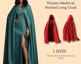 Medieval Hooded Cloak Sewing Pattern: Women's Long Cape (PDF Pattern)