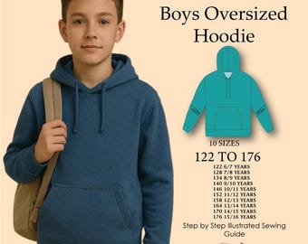 Oversized Kids Hoodie Sewing Pattern: Beginner-Friendly PDF (Sizes 7-15 Years)