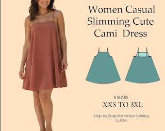 A-Line Cami Dress Sewing Pattern | V-Neck Summer Dress (Digital Download)