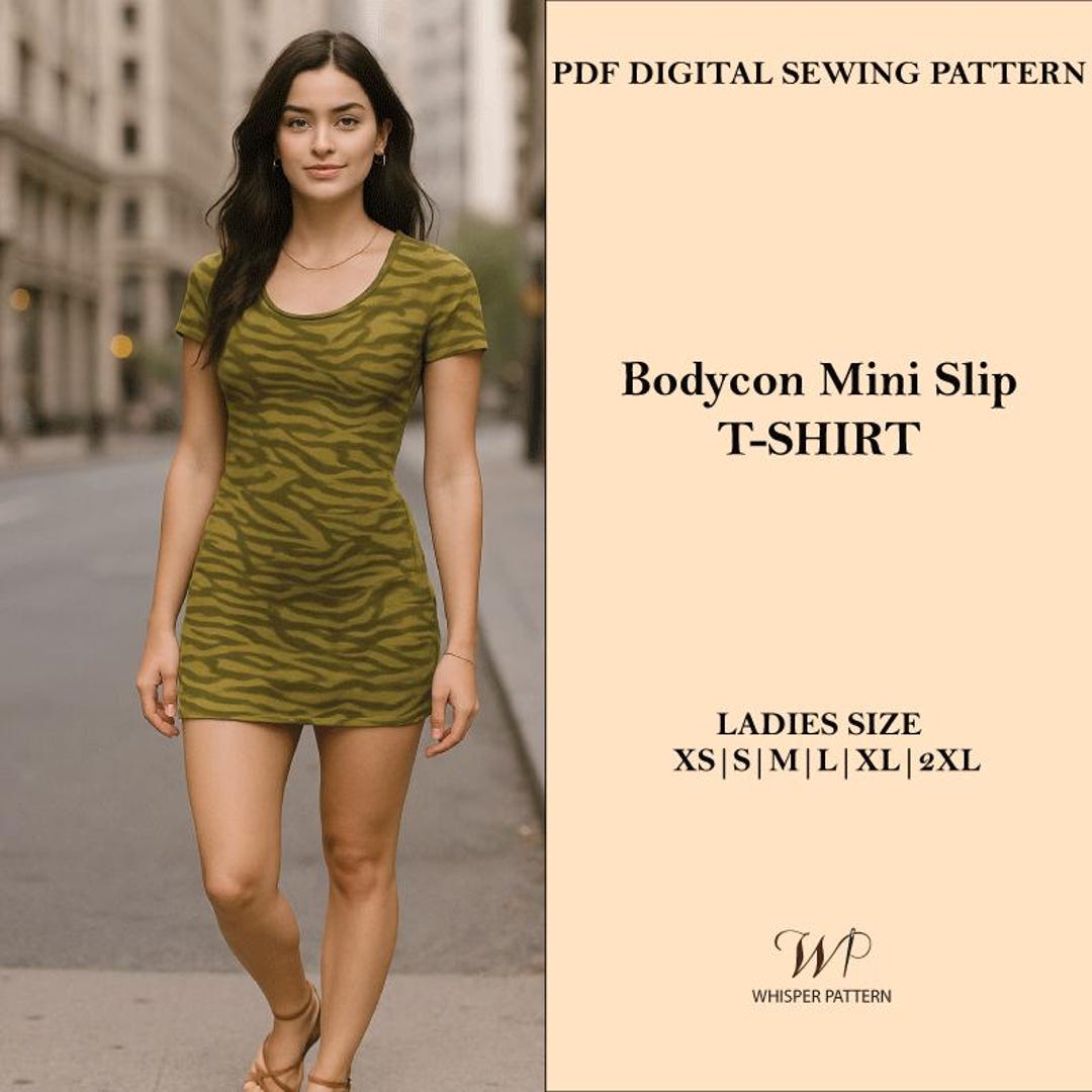 Bodycon Tee Dress Sewing Pattern: Stretch Rib Knit, XS-2XL (PDF Pattern ...