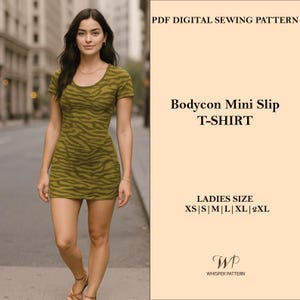 Bodycon Tee Dress Sewing Pattern: Stretch Rib Knit, XS-2XL (PDF Pattern)