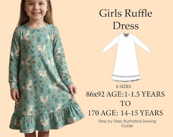 Patrón de vestido con volantes para niñas / Vestido con mangas de obispo para bebés y niños / Tutorial de costura fácil