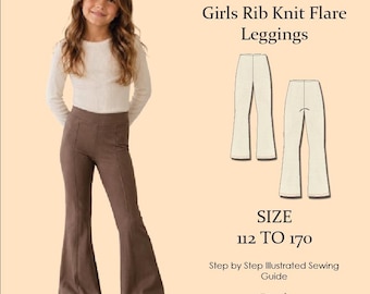 Girls Flared Leggings PDF Pattern: Retro Style Knit Bell Bottoms (Instant Download)