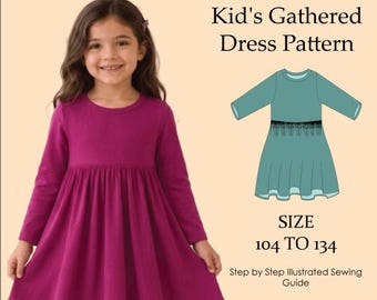 Kid's Gathered Summer Dress Sewing Pattern: Ages 3-10 (A4, US Letter, A0 Format)