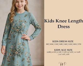 Girls’ A-Line Dress Sewing Pattern PDF – Long Sleeve Tunic, Sizes 18M–16Y