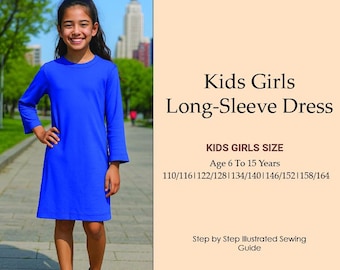 Girls Long Sleeve Dress Sewing Pattern: Beginner-Friendly (PDF Digital Download)