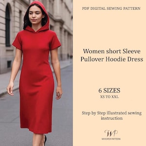 Hooded Sweatshirt Dress Sewing Pattern: Beginner-Friendly Knit Hoodie (A4, A0 & US-Letter)