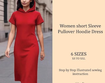 Hooded Sweatshirt Dress Sewing Pattern: Beginner-Friendly Knit Hoodie (A4, A0 & US-Letter)