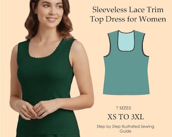 Sleeveless Lace Trim Top Dress for Women – PDF Sewing Pattern XS–3XL