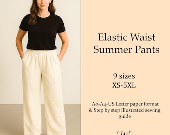 Wide Leg Lounge Pants Sewing Pattern: Elastic Waist (PDF Pattern XS-5XL)