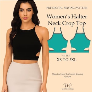 Women’s Halter Neck Crop Top Sewing Pattern – Racerback Summer Top – Digital PDF Download