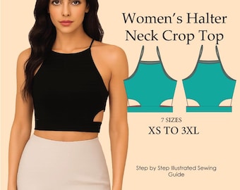 Women’s Halter Neck Crop Top Sewing Pattern – Racerback Summer Top – Digital PDF Download