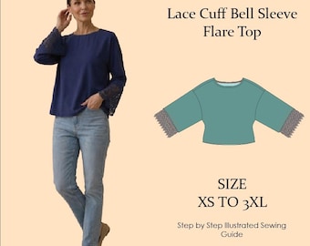 Lace Cuff Bell Sleeve Flare Top Sewing Pattern (PDF Download)