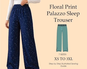 Palazzo Sleep Trouser Sewing Pattern, Wide Leg High Waist (PDF Download)