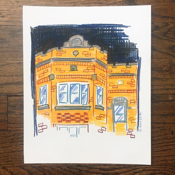 Chicago Architecture Kolorowy Ołówek Rysunek żółty Budynek Domu