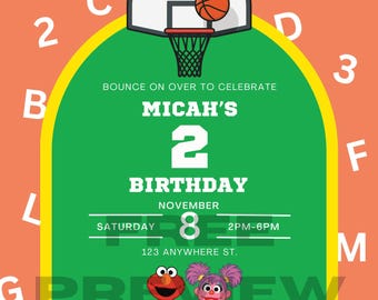 Sesame Street X Basketball 2.Geburtstags-Thema Einladung