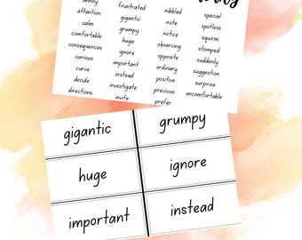 Grade 1 Vocabulary list and flashcards--includes 68 words/cards