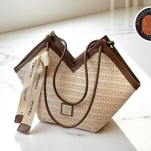 Geflochtene Stroh Boho Handtasche | Klassische Schultertasche | Sommer Urlaub Geldbörse | Geräumiges Handgepäck | Lässiger Strandstil