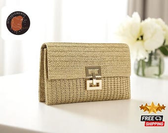 Boho Clutch Straw Bag for Women | Woven Envelope Tote Purse | Unique Handheld Summer Carrier | Party Beachwear Fashion Accessory