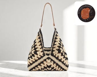 Classic Straw Shoulder Handbag | Hollow Style Beach Tote | Zipper Closure Purse | Spacious Interior Bag | Casual Summer Vacation Accessory