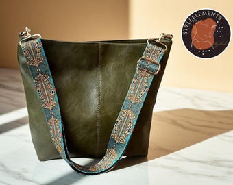 Retro Crossbody Bag for Women | Adjustable Printed Wide-Strap Tote | PU Leather Shoulder Purse | Spacious Interior for Travel & Shopping