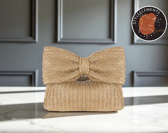 Woven Straw Handbag for Women | Knotted Bow Zip Tote | Casual Summer Beach Purse | Party Carry-On Bag | Chic Versatile Accessory