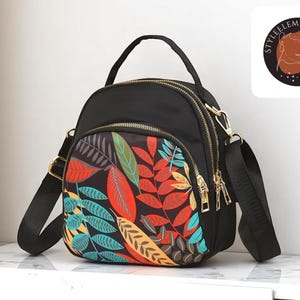 Bedruckter Mini-Rucksack für Frauen | Dreischichtige Schultertasche | Weiche kleine Tasche mit Schlicktasche | Lässige Stoff Geldbörse