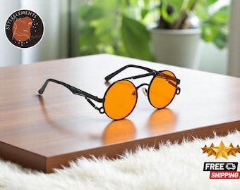 Double Bridge Round Sunglasses | Gradient Mirror Retro Shades | Metal Frame Unisex Eyewear | Classic Outdoor Punk-Style Accessory