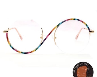 Gafas redondas vintage de media montura para mujer, ópticas con efecto arcoíris.