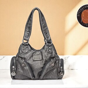 Sac à main porté épaule en cuir PU | Fourre-tout intérieur Silt Pocket | pour femme à fermetures éclair multiples | Accessoire de mode polyvalent à bandoulière