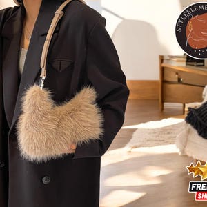 Plüschhandtasche für Frauen | Flauschige Einkaufstasche | Luxus-Clutch-Geldbörse mit Riemen | Stilvolles Fell Crossbody Accessoire | Damen Schultertasche