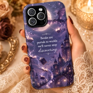Fantasy Dragon iPhone Hülle, Purple Booktok MagSafe Cover, Literatur Zitat Phone Case
