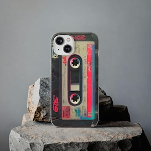 Retro Cassette Tape Phone Case - 80s Music Lover Gift, Vintage Clear Cover, Personalized Tech Decor, Fun Audio-Inspired Accessory
