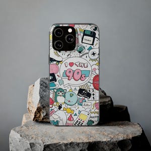 Funda de teléfono con dibujos animados de los 90, funda suave retro, regalo nostálgico para niños de los 90, bonito accesorio gamer para teléfono, funda para iPhone/Samsung