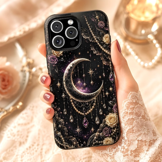 Gothic Celestial Moon Phone Case, Dark Lunar Cover (iPhone, Samsung, Pixel)