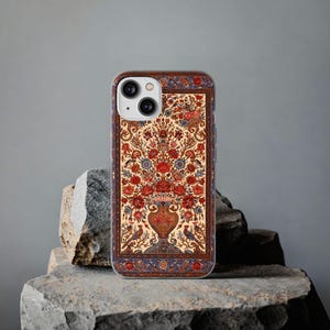 Persian Rug-Inspired Clear Phone Case - Floral Tapestry Pattern for iPhone & Samsung, Elegant Vintage Aesthetic, Lightweight Cover