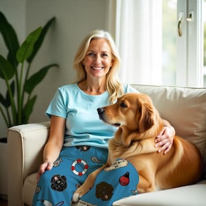 Portuguese Water Dog Women's Pajama Pants, Dog Lover Gift, Cartoon Style Dog Art Pajamas, Cozy Lounge Pants, Dog Mom Apparel
