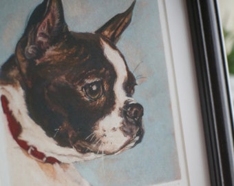 Framed Giclee Art Print, Boston Terrier, 8 x 12 framed, 2018 signed original artwork by artist Dawn Toussaint