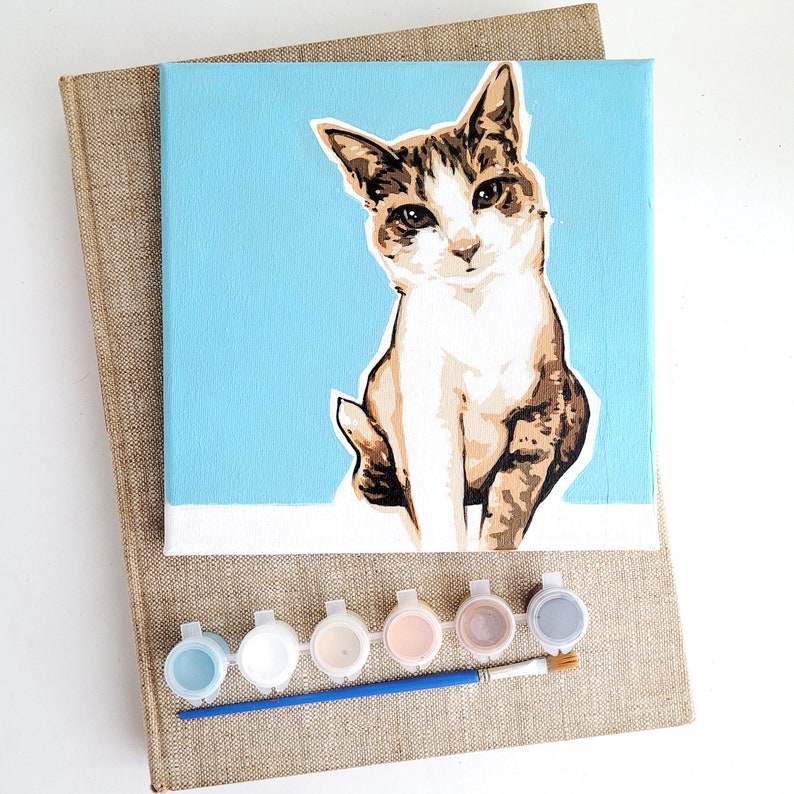 Custom DIY paint kit featuring your pet, personalized paint by numbers canvas, how to paint, gift for animal lover, made to order image 2