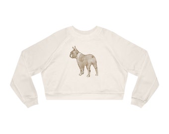 Boston terrier sweatshirt, Women's Cropped Fleece pullover sweater, off-white cropped, Boston terrier dog art pattern, gift for dog mom