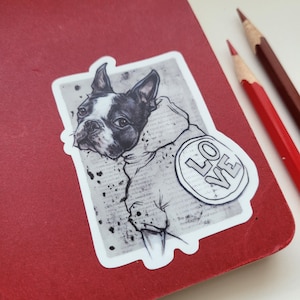 Boston terrier LOVE sticker Daily dog stickers Dog Stickers Waterproof Stickers Vinyl Stickers Laptop Stickers Stickers image 1