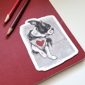 Boston terrier red heart sticker Daily dog stickers Dog Stickers Waterproof Stickers Vinyl Stickers Laptop Stickers Stickers image 1