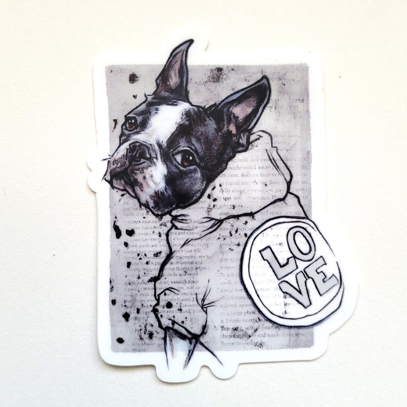 Boston terrier LOVE sticker Daily dog stickers Dog Stickers Waterproof Stickers Vinyl Stickers Laptop Stickers Stickers image 3